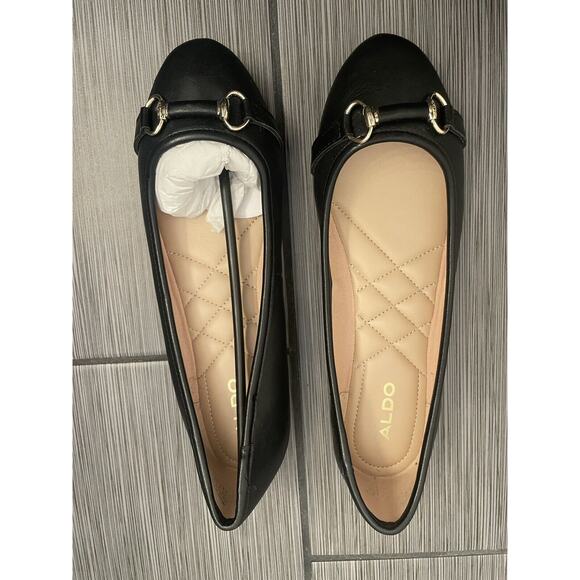 Aldo Womens Black Ballet Flats With Metal Accent Size 7.5 Faux Leather New - Picture 1 of 10